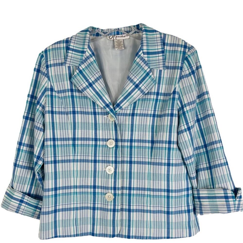 Vintage Dressbarn blue white plaid coastal preppy blazer small